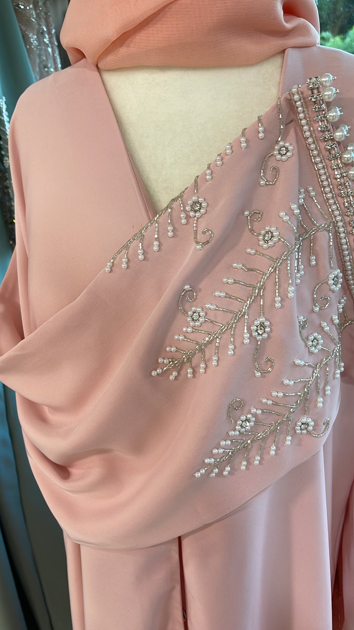 Asiyah's Collection - Pink Pearl & Rhinestone Abaya - Abaya