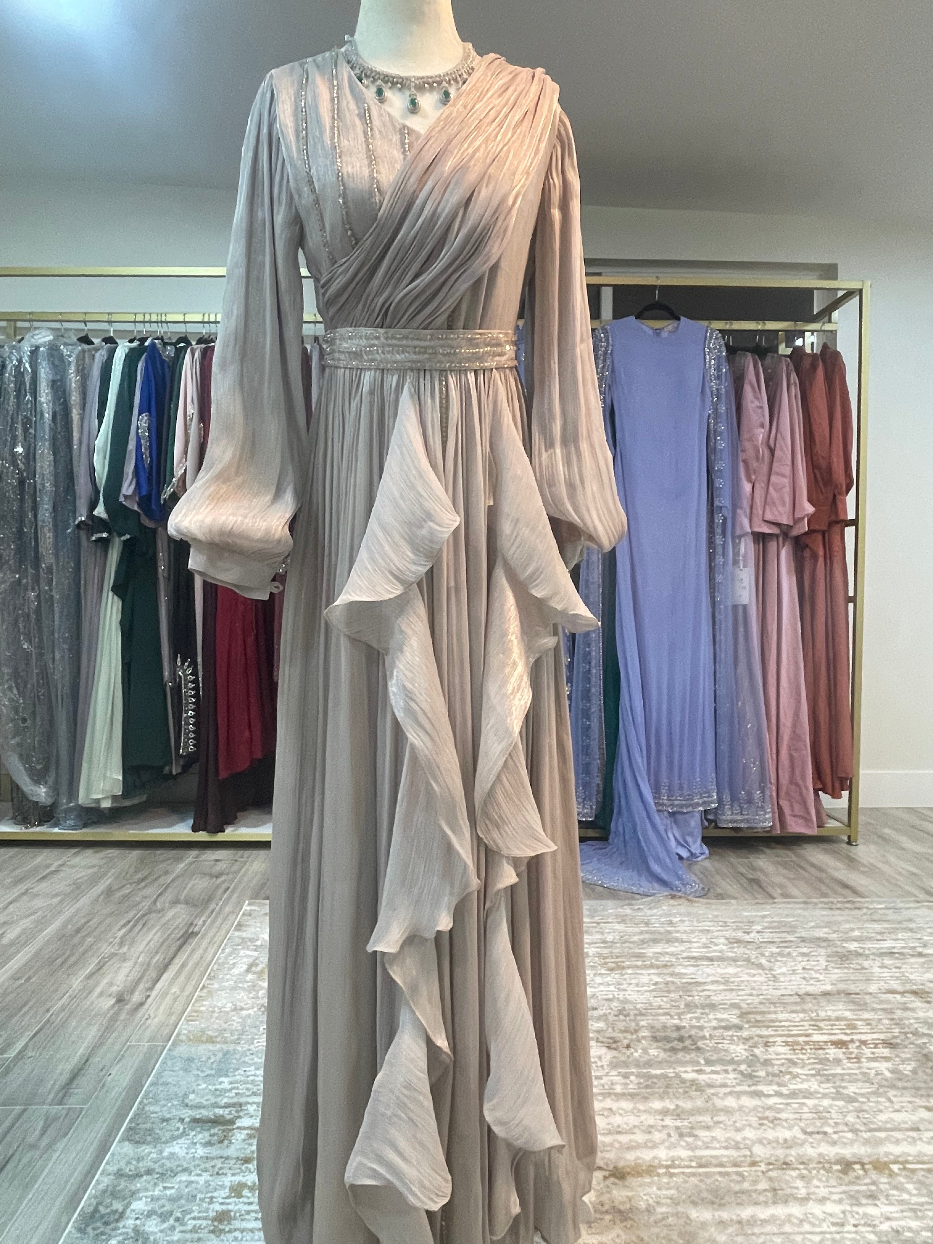 Asiyah's Collection - Silver Bishop Sleeve Maxi Dress - Dress