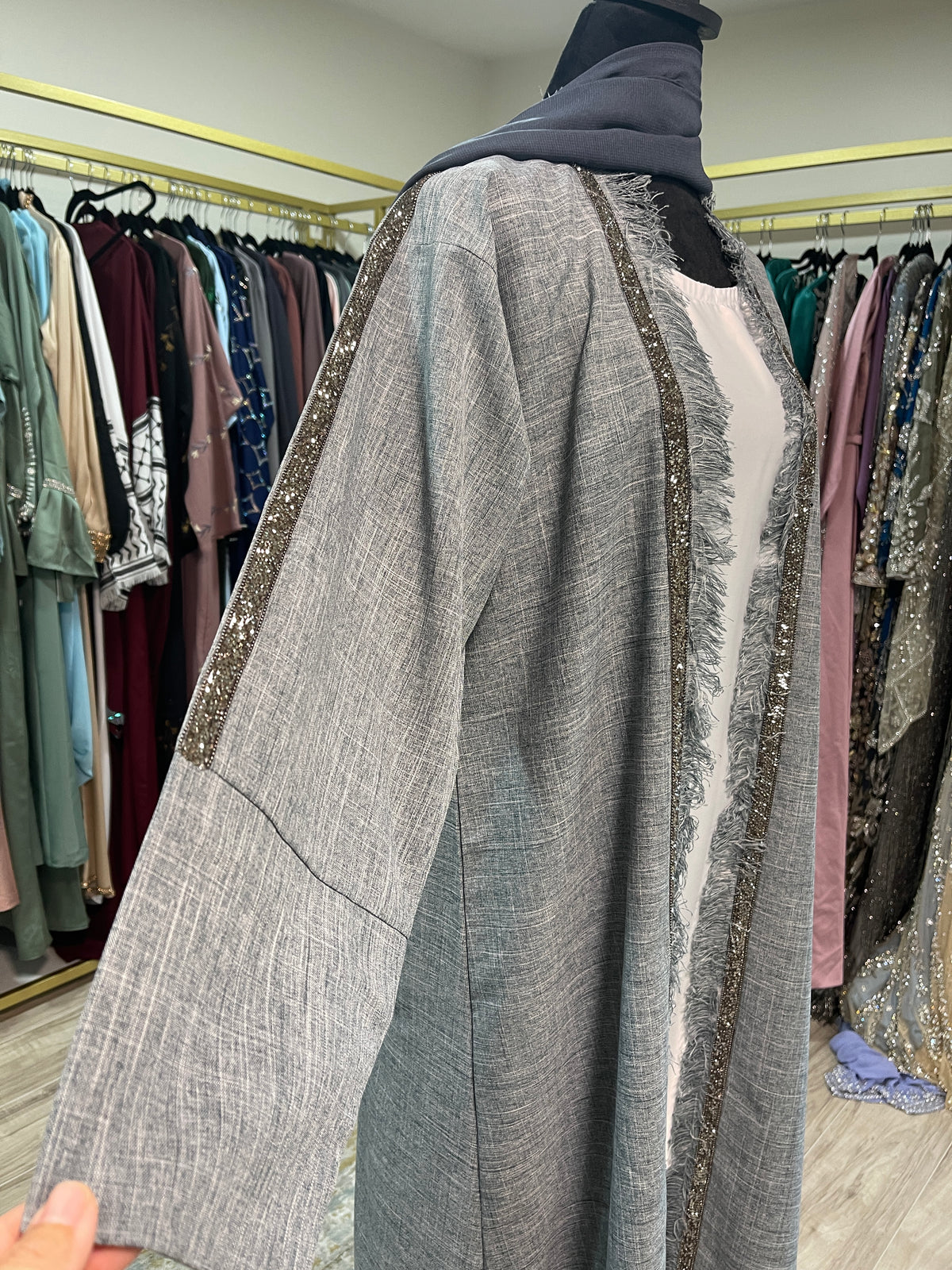 Asiyah's Collection - Elegant Linen 3-Piece Abaya in Denim Blue - Abaya