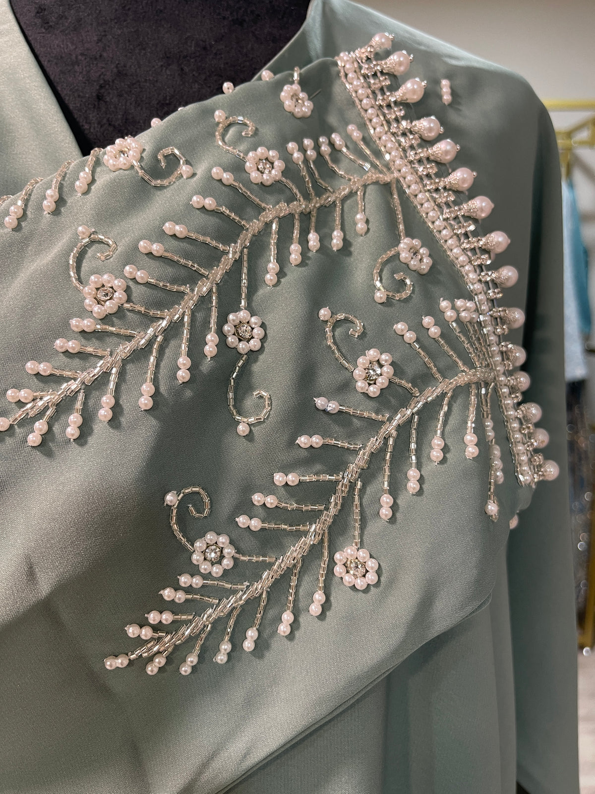 Asiyah's Collection - Mint Pearl & Rhinestone Abaya - Abaya