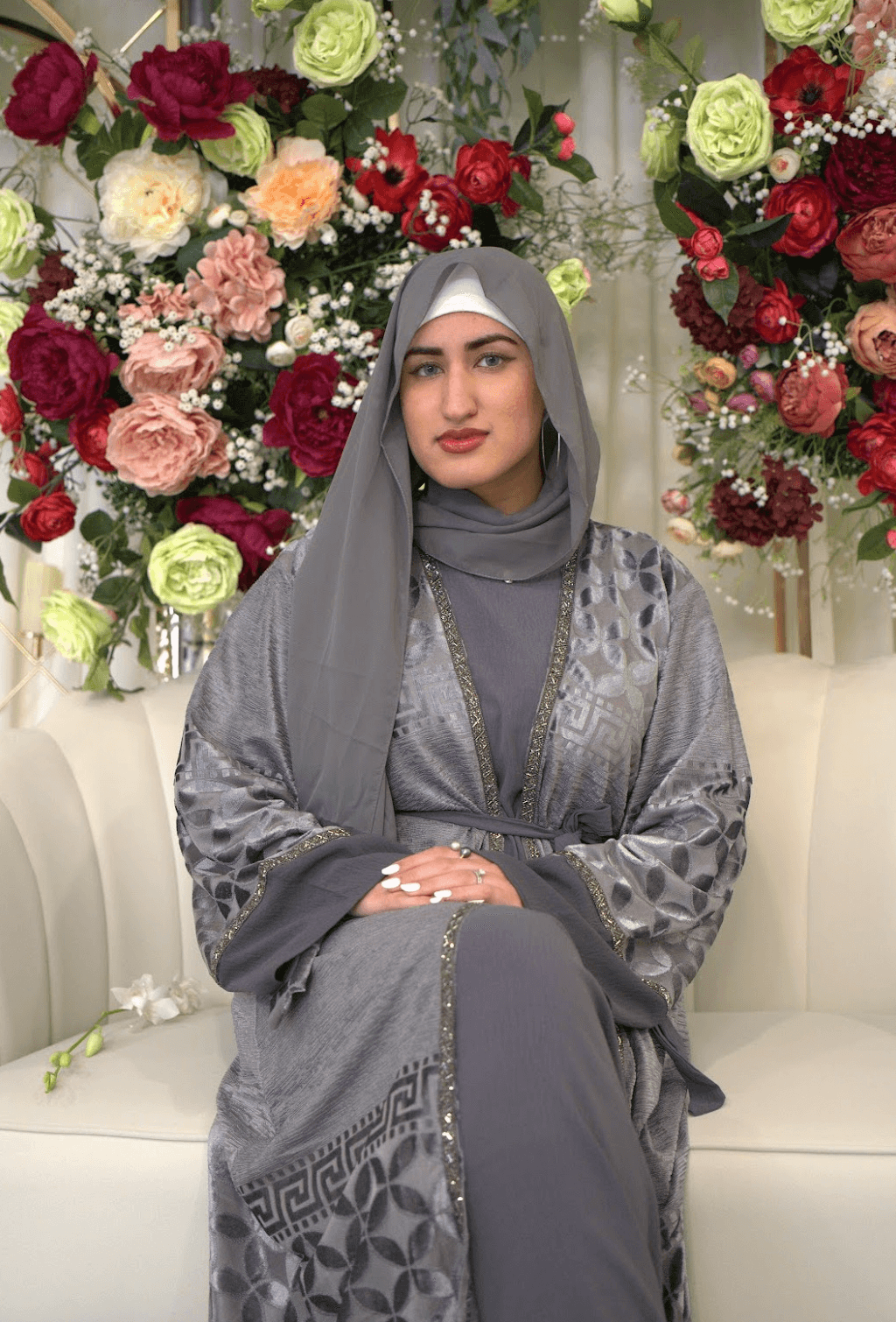 Asiyah's Collection - Eid Collection Gray 4-Piece Abaya | Elegant & Modest Celebration Wear - Abaya