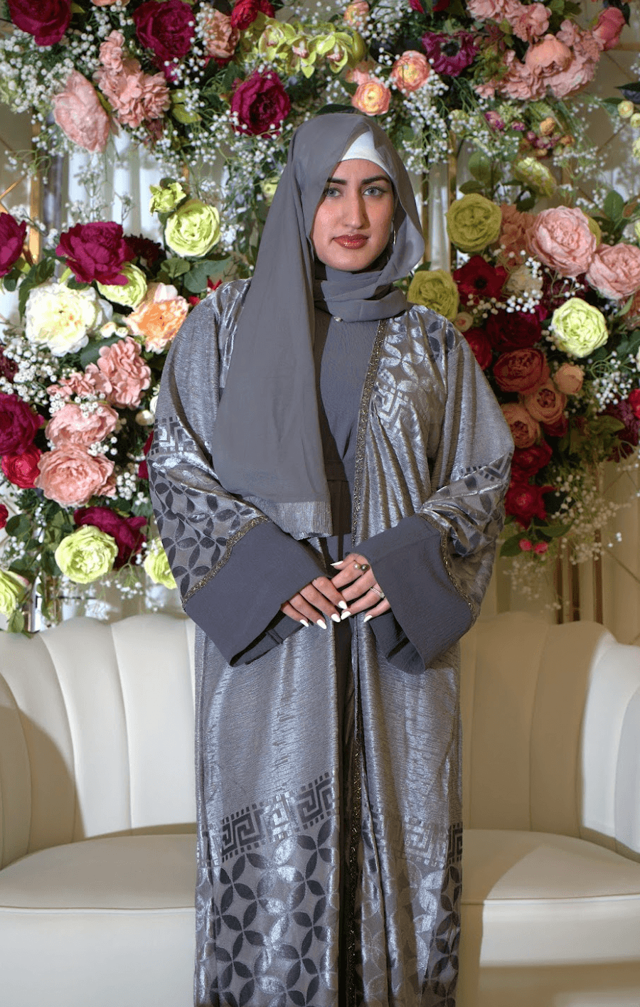 Asiyah's Collection - Eid Collection Gray 4-Piece Abaya | Elegant & Modest Celebration Wear - Abaya