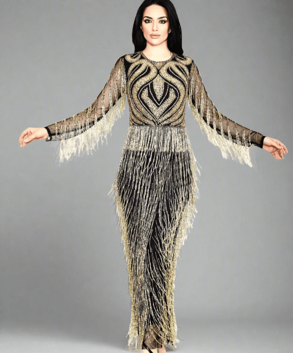 Asiyah's Collection - Hand beaded Gold Shimmering Formal Wear - Dress