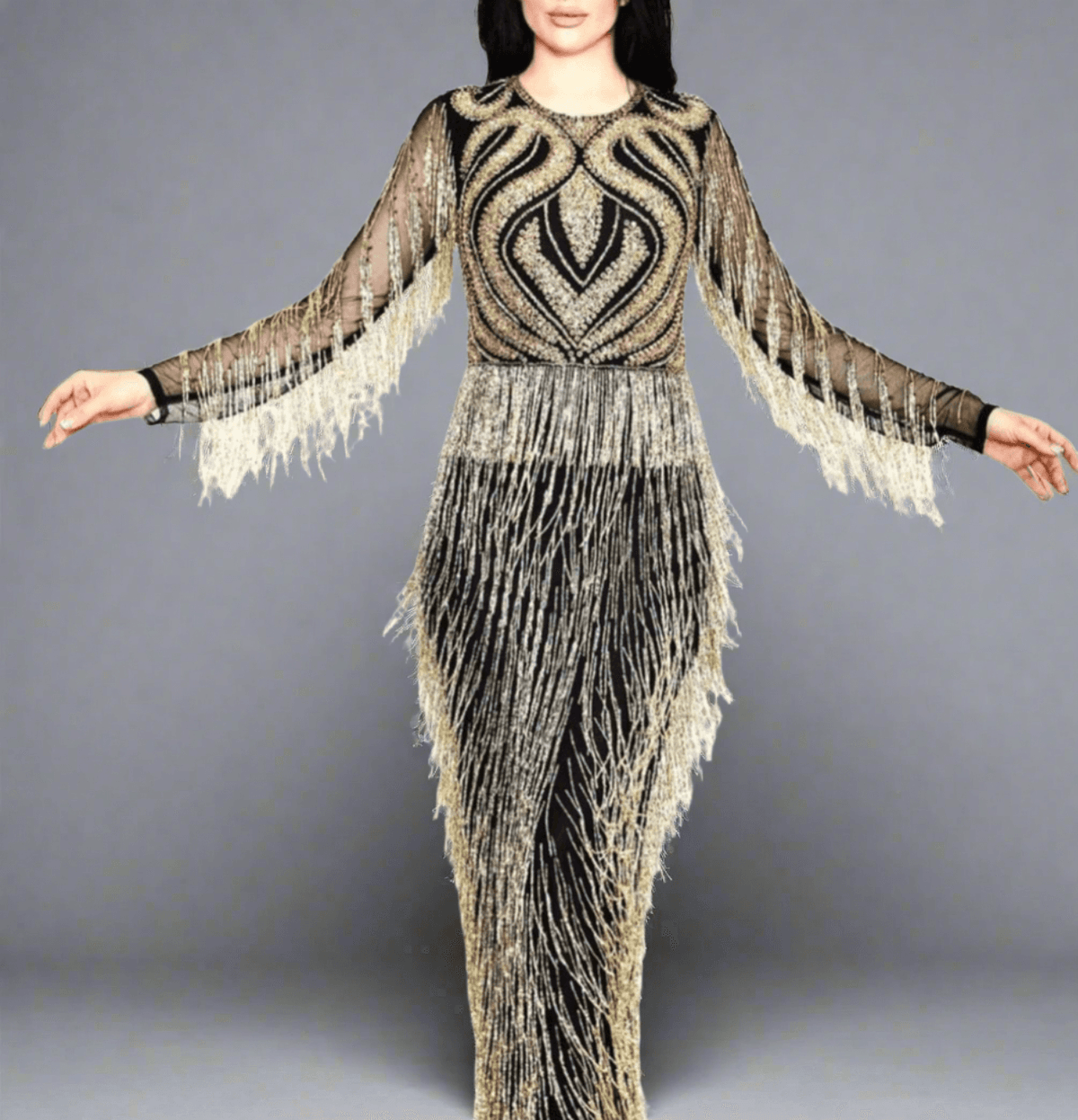 Asiyah's Collection - Hand beaded Gold Shimmering Formal Wear - Dress