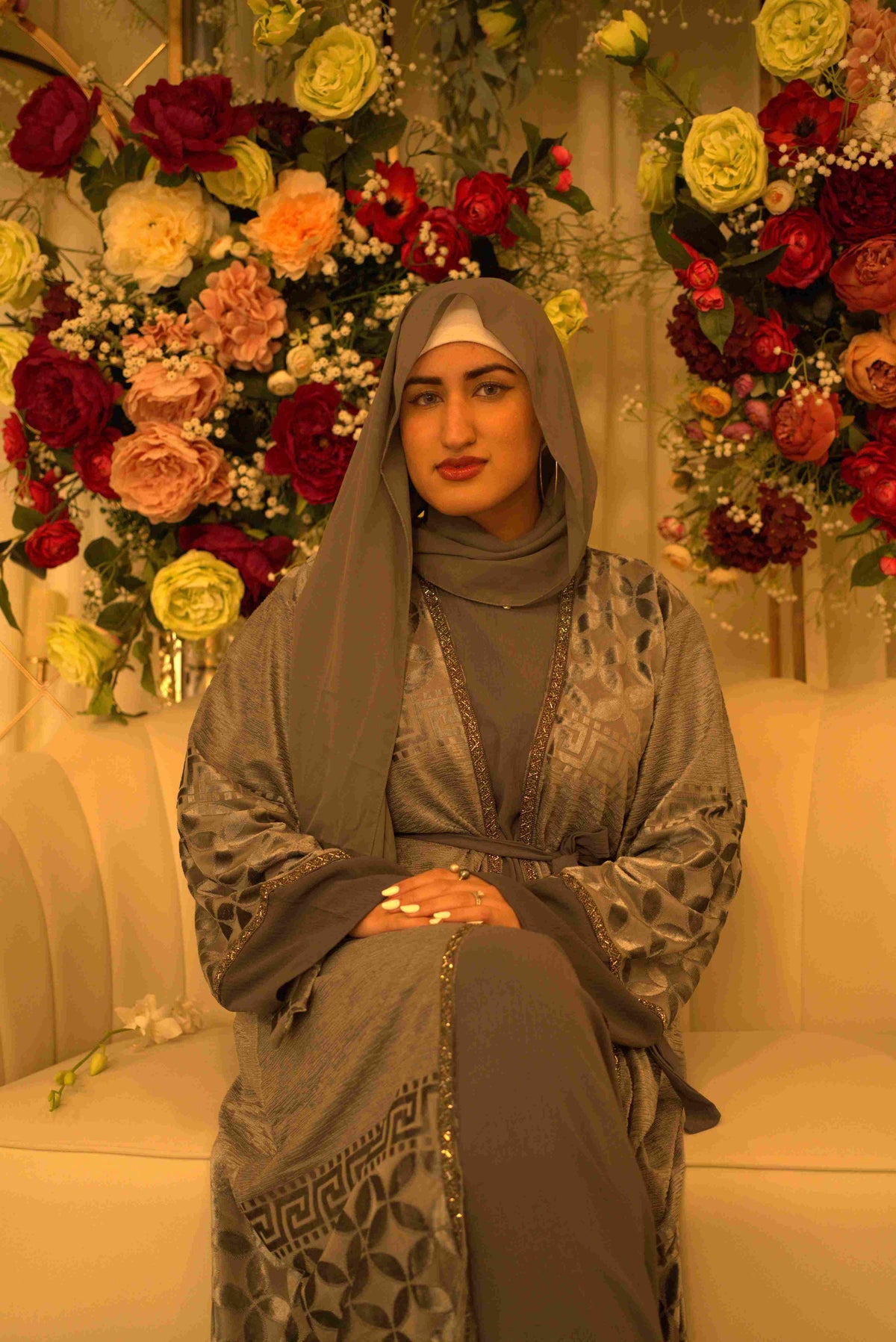 Asiyah's Collection - Eid Collection Gray 4-Piece Abaya | Elegant & Modest Celebration Wear - Abaya