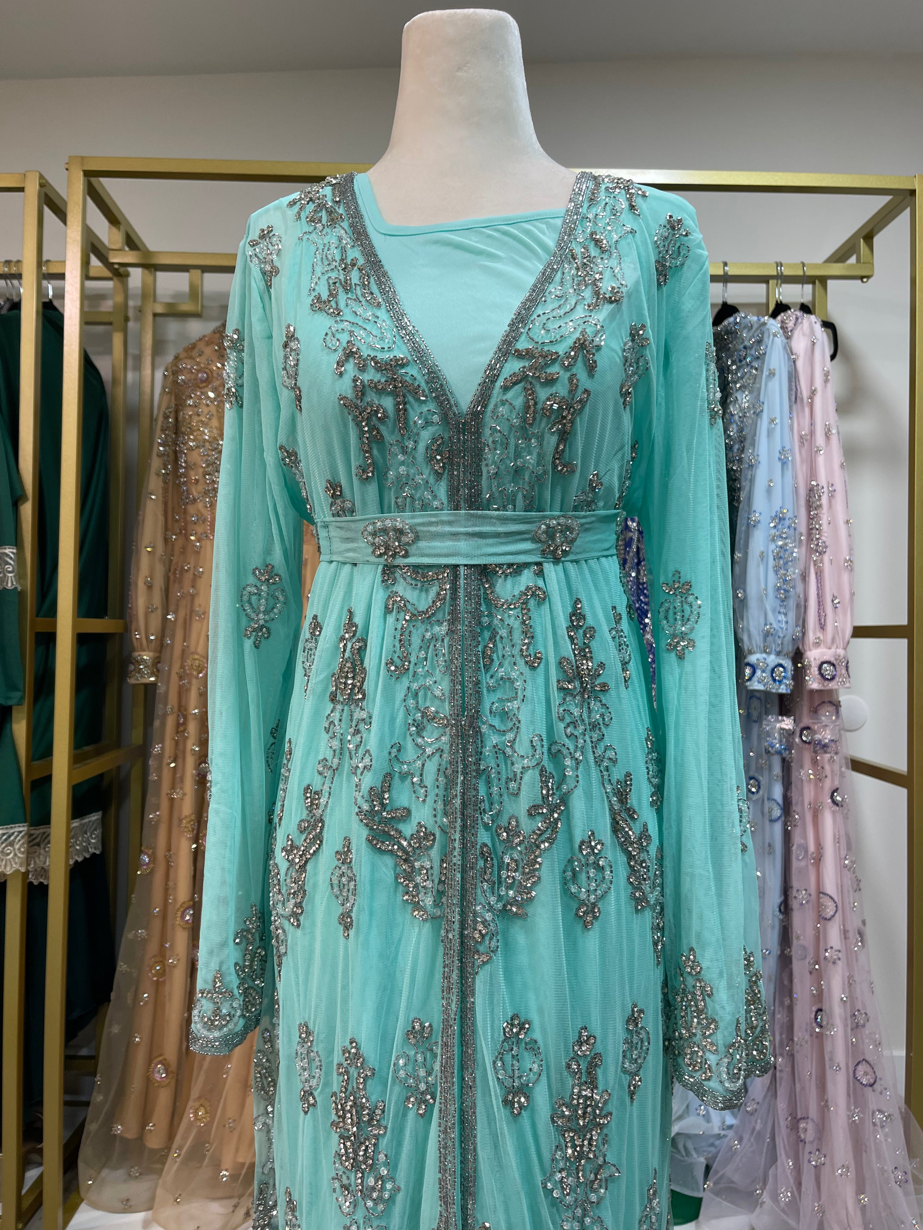 Asiyah's Collection - Teal Handmade Gown with Embellishments - Dress
