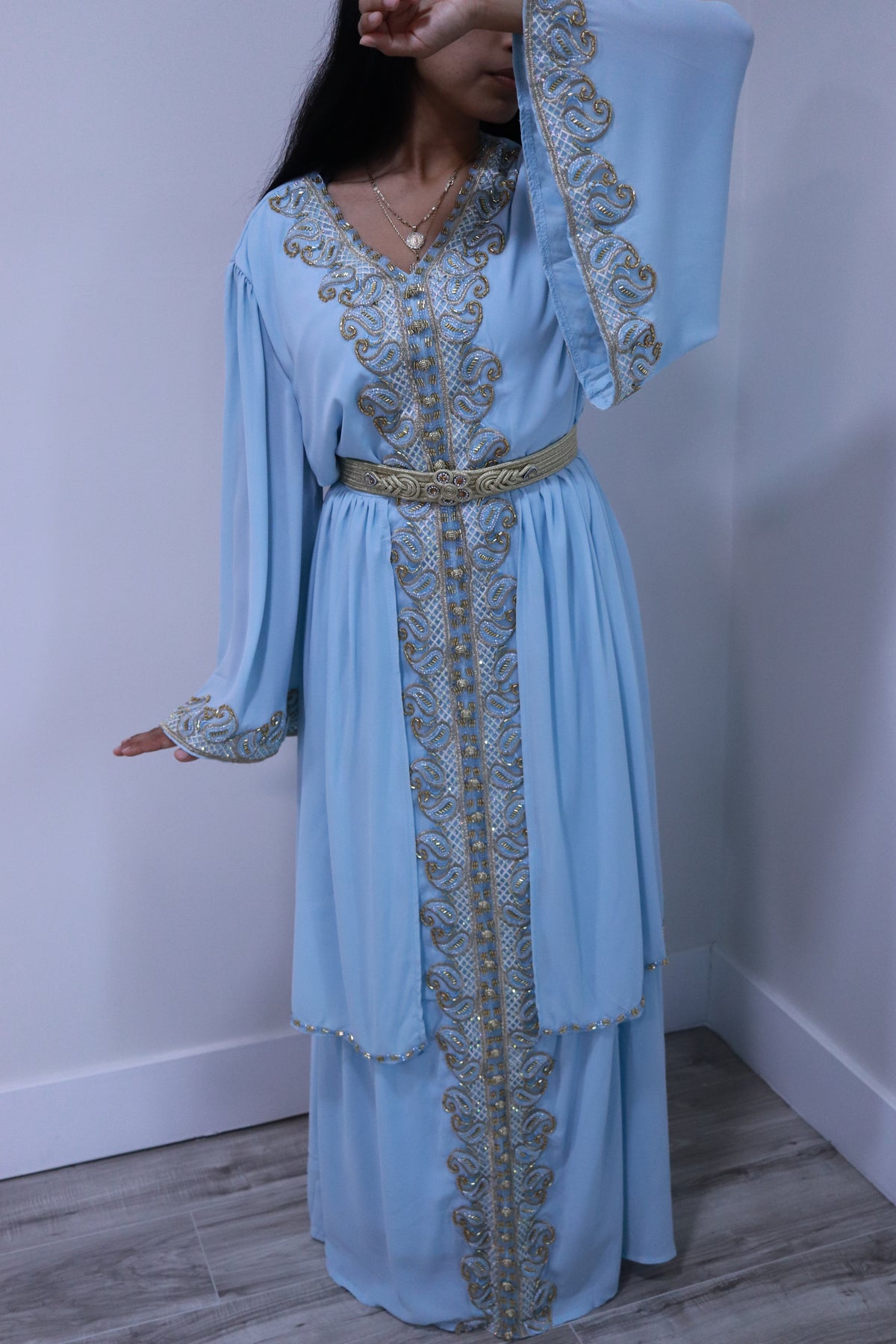 Asiyah's Collection - Light Blue Gold Beaded Dress - Dress