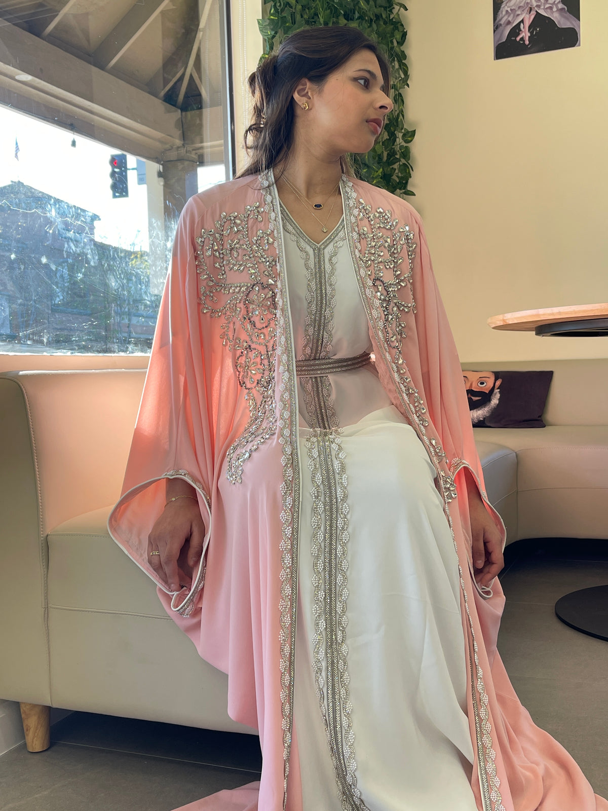 Asiyah's Collection - Luxury Rhinestone Abaya Set with White Underdress - Abaya