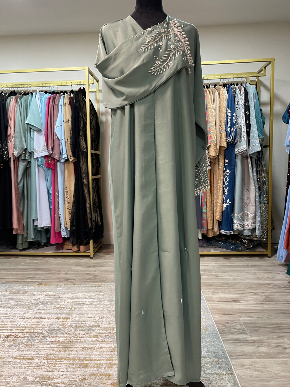 Asiyah's Collection - Mint Pearl & Rhinestone Abaya - Abaya