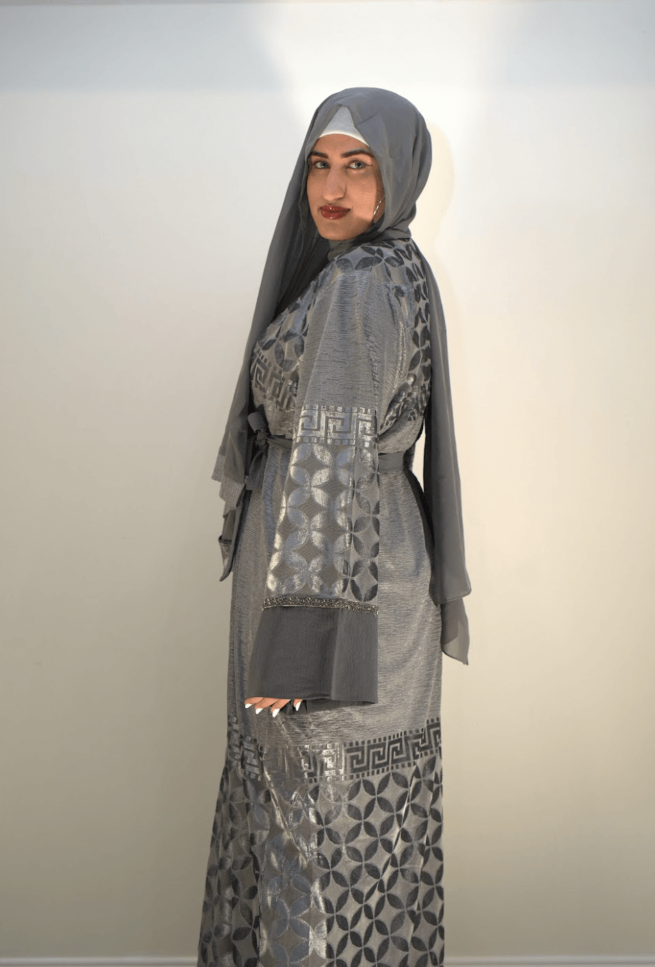Asiyah's Collection - Eid Collection Gray 4-Piece Abaya | Elegant & Modest Celebration Wear - Abaya